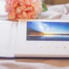 Blauw linnen trouwvideoboek